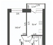 1-комн, 29кв м, этаж 2/5 улица Ворошилова, 28В