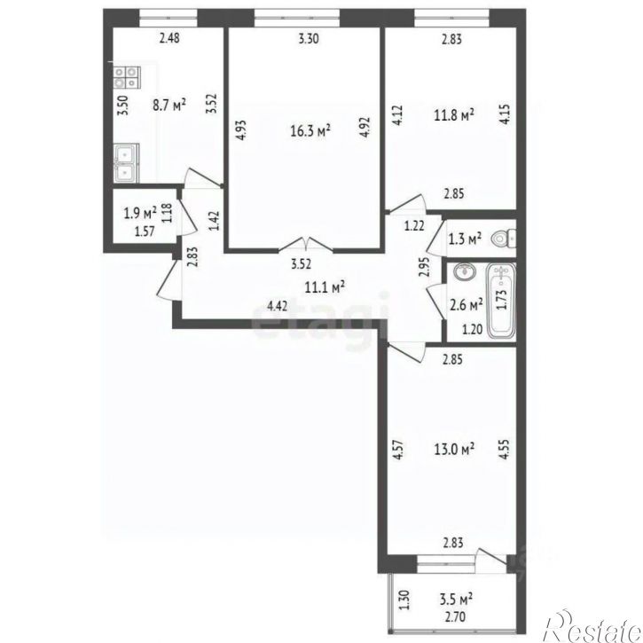 3-комн квартира