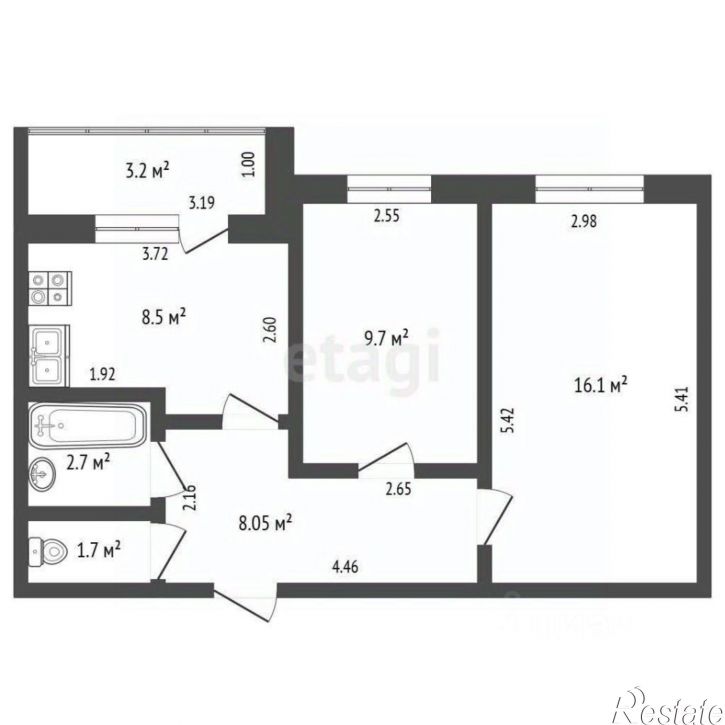 2-комн квартира