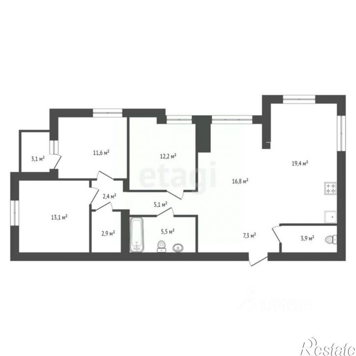 3-комн квартира городской округ Уфа