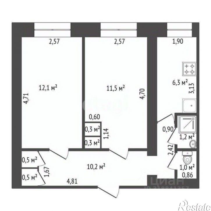 2-комн квартира городской округ Уфа