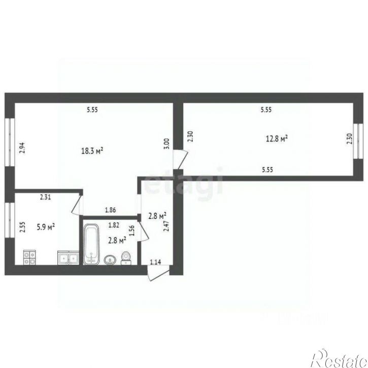 2-комн квартира