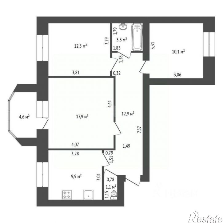 3-комн квартира городской округ Уфа