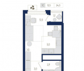 1-комн, 24 кв м, этаж 22/22 Яркий бульвар, 8/1