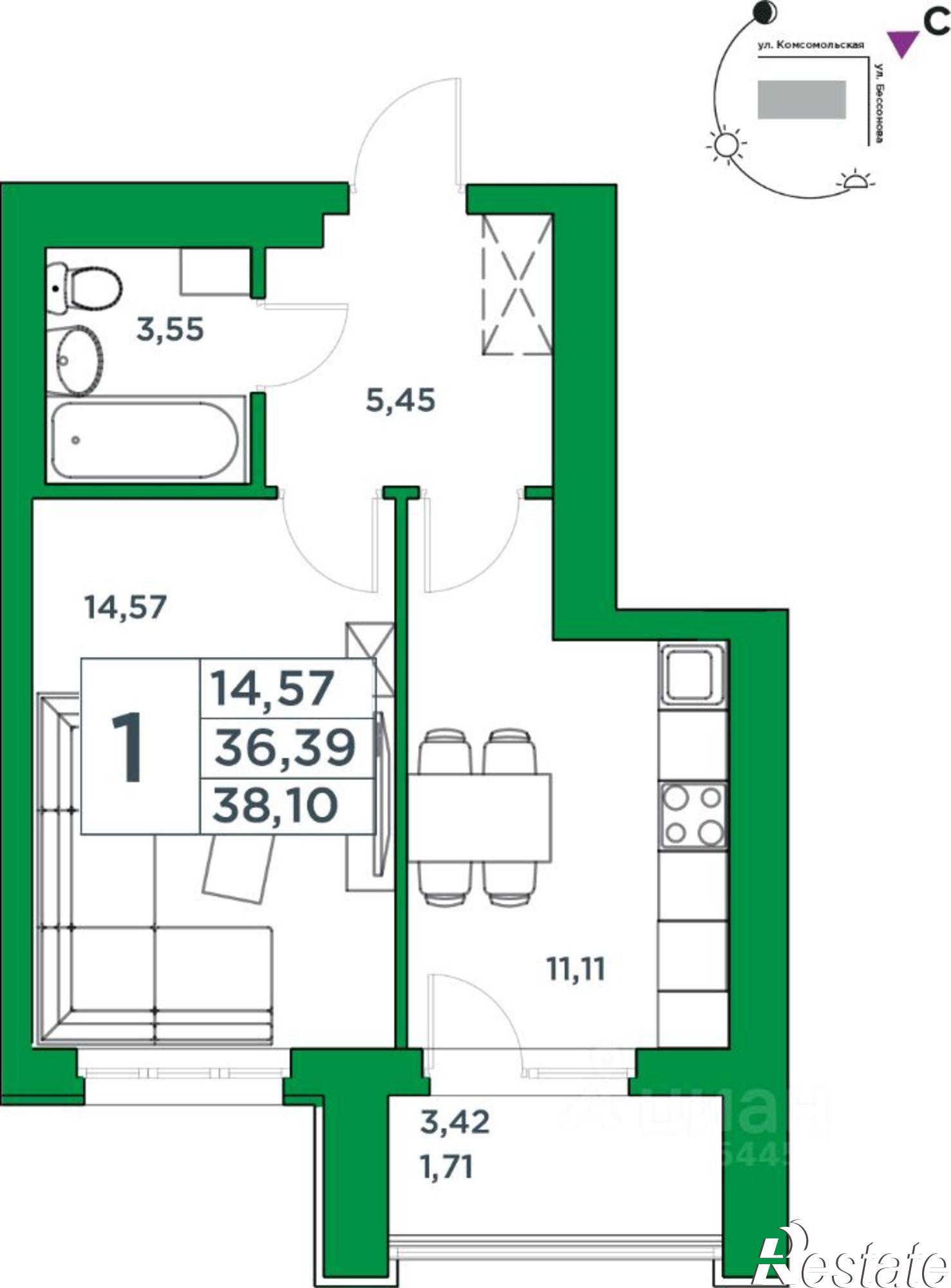Купить квартиру за 7 787 450 рублей на Уфа, Комсомольская улица