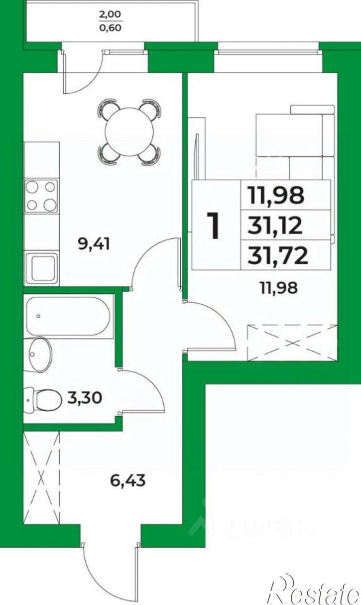 1-комн квартира в новом доме ул Сливовая, 6,  д. 6