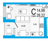 1-комн, 28кв м, этаж 2/25 Яркий бульвар, 8/1