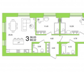 3-комн, 89кв м, этаж 2/25 ул Пушкина, 76