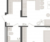 1-комн, 51 кв м, этаж 16/18 ул Аксакова, 14/1
