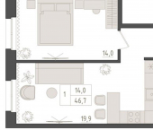 1-комн, 47 кв м, этаж 2/23 ул Аксакова, 14 1