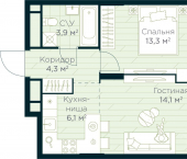 1-комн, 42 кв м, этаж 19/30 