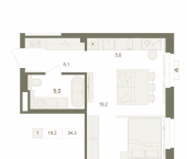 1-комн, 34 кв м, этаж 2/25 Ставропольская улица, 7