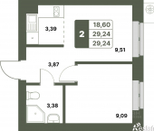 2-комн, 29 кв м, этаж 2/12 Уфимский район, село Миловка