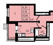 1-комн, 33 кв м, этаж 24/25 улица Майора Доставалова, 7