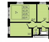 2-комн, 63 кв м, этаж 2/25 улица Майора Доставалова, 7