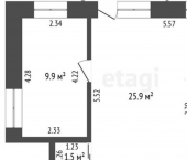 2-комн, 40кв м, этаж 2/5 пр-кт Ленина, 22