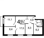 4-комн, 60кв м, этаж 1/5 улица Ленина, 30Б