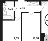 2-комн, 52 кв м, этаж 2/8 ул Даяна Мурзина, 11/1