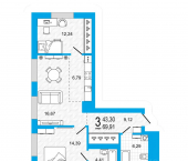 2-комн, 69 кв м, этаж 25/26 Революционная улица, 98/1