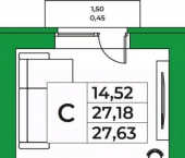1-комн, 27 кв м, этаж 8/9 Уфимский район