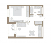 1-комн, 41 кв м, этаж 8/25 Уфа, жилой комплекс Яркий