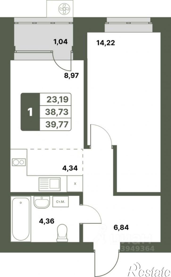 1-комн квартира в новом доме Уфимский район, село Миловка