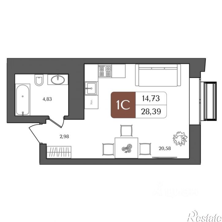 1-комн квартира в новом доме Уфа, Южная улица