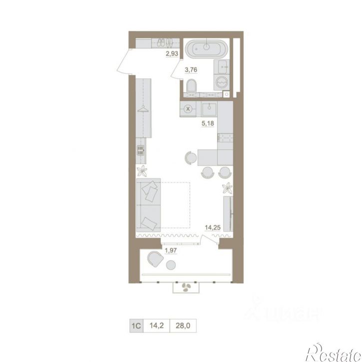 1-комн квартира в новом доме Уфа, жилой комплекс Яркий