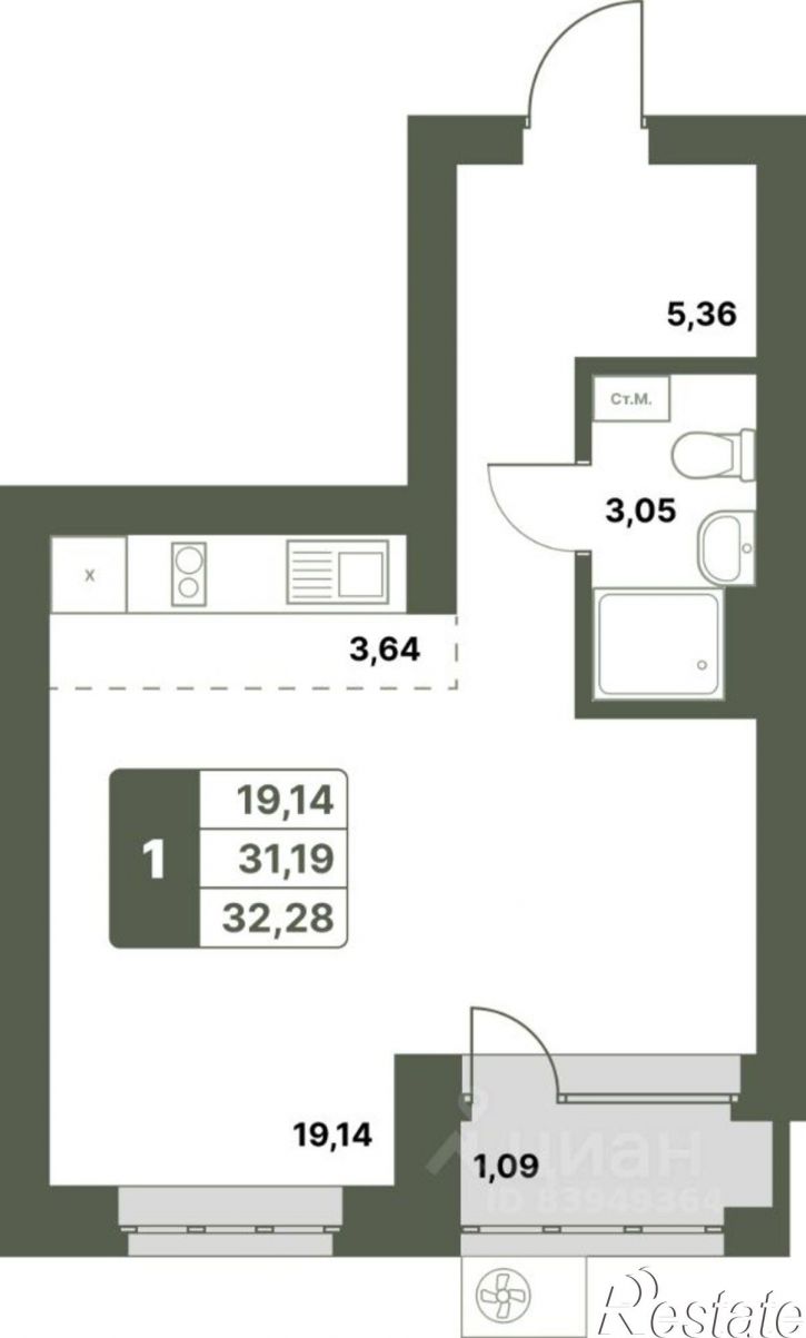 1-комн квартира в новом доме Уфимский район, село Миловка