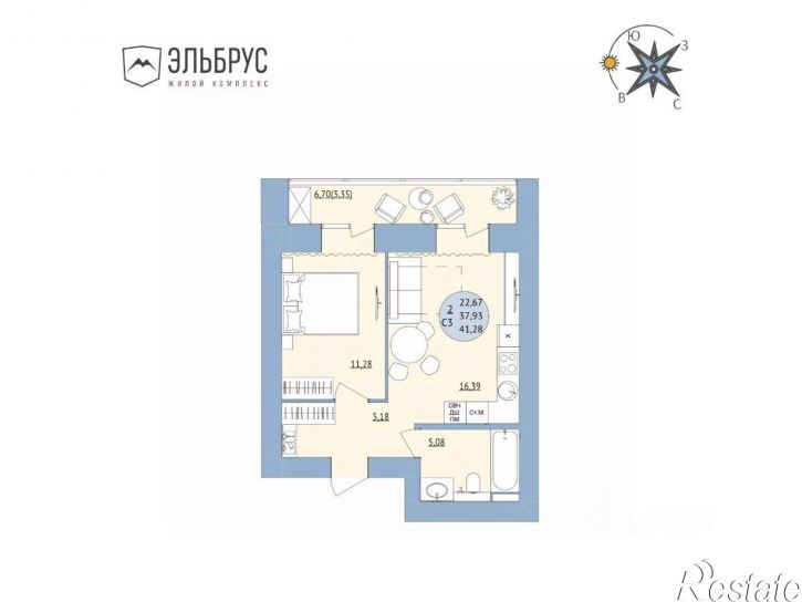 2-комн квартира в новом доме Уфа, Белореченская улица