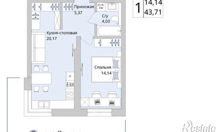 1-комн квартира в новом доме Уфа, Сипайловская улица, 31