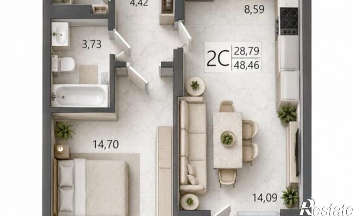 2-комн квартира в новом доме Уфа, улица Ахметова, 233