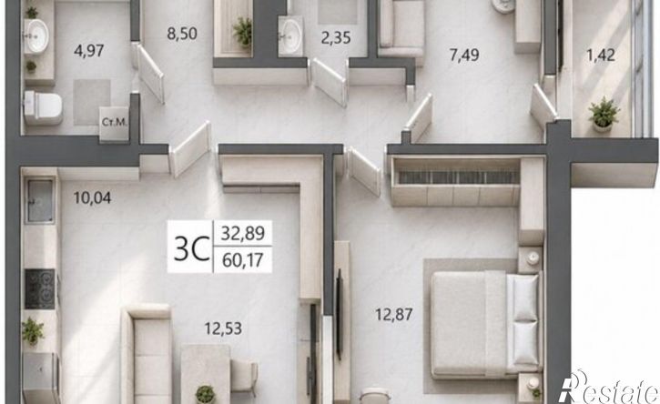 3-комн квартира в новом доме Уфа, улица Ахметова, 233
