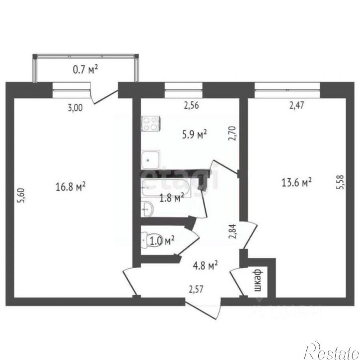 2-комн квартира ул Студенческая, 1,  д. 1