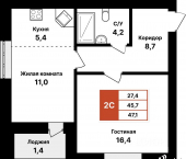 2-комн, 47 кв м, этаж 8/8 ул Академика Сулейманова, 12