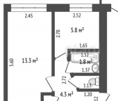 2-комн, 43кв м, этаж 5/5 ул Блюхера, 5
