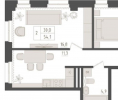 2-комн, 54 кв м, этаж 3/23 ул Аксакова, 14 1
