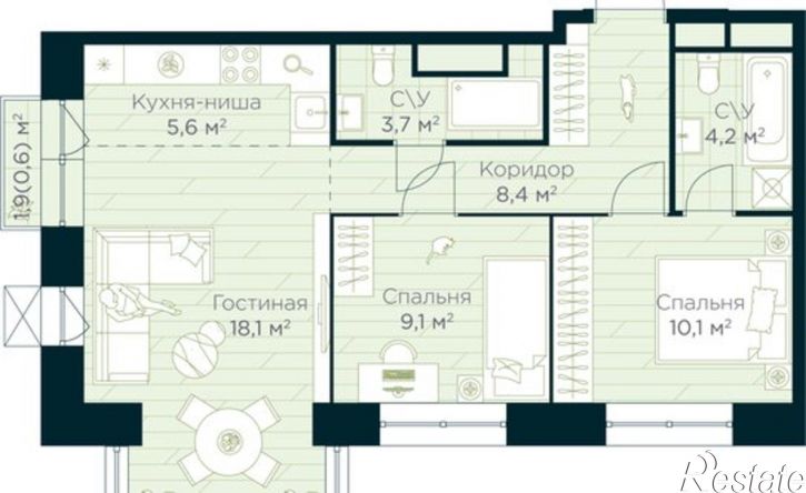 2-комн квартира в новом доме Уфа, жилой район Глумилино, ЖК Урман Сити