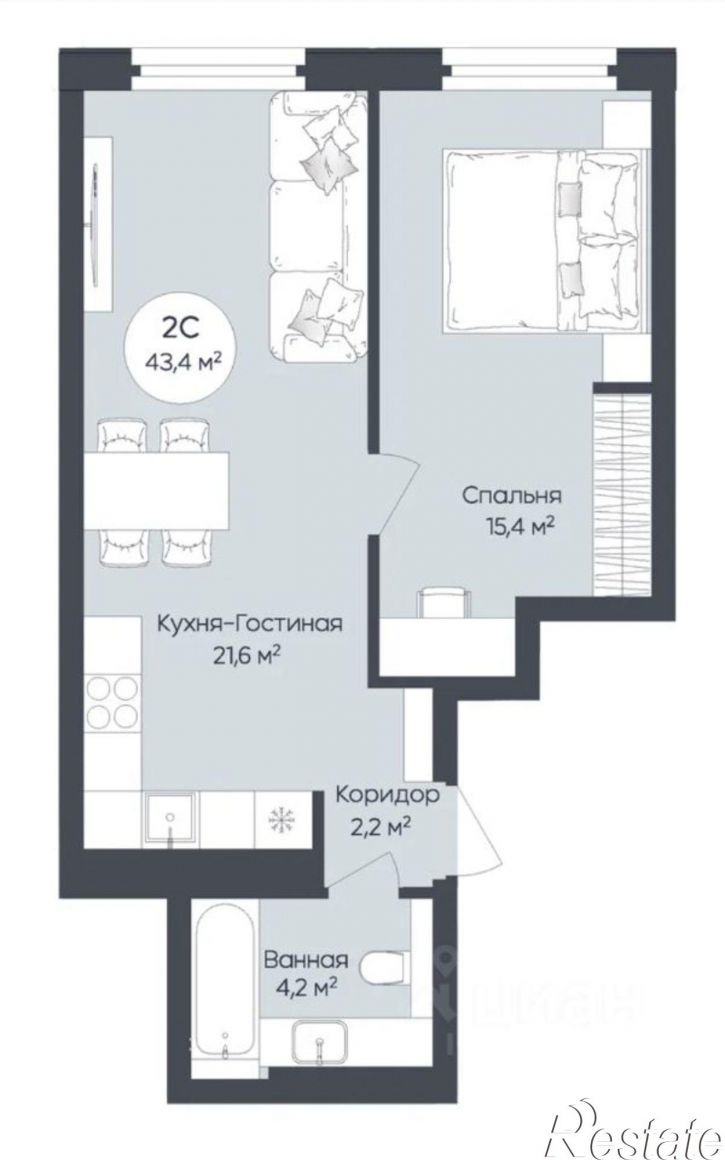 2-комн квартира в новом доме Уфа