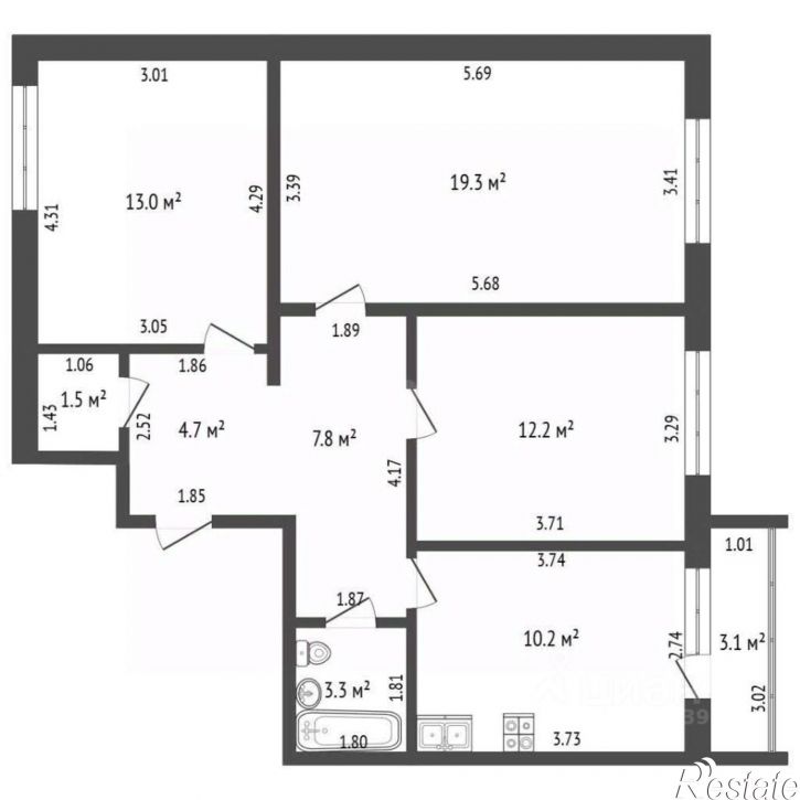 3-комн квартира