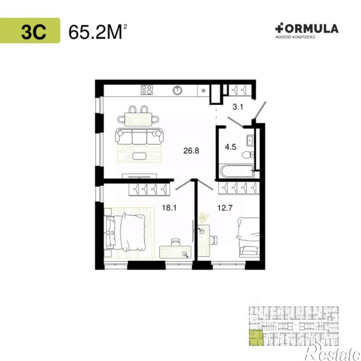 2-комн квартира в новом доме г.Уфа, ул.Степана Злобина, 31/6