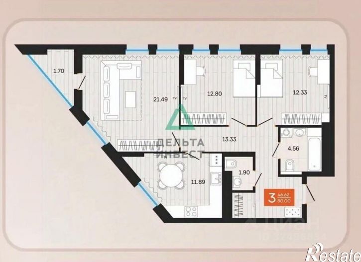 3-комн квартира в новом доме Уфа г., Кировский